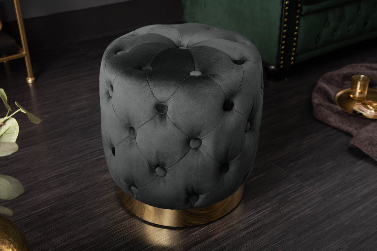 Design pouf MODERN BAROCK 40cm noir or velours Chesterfield