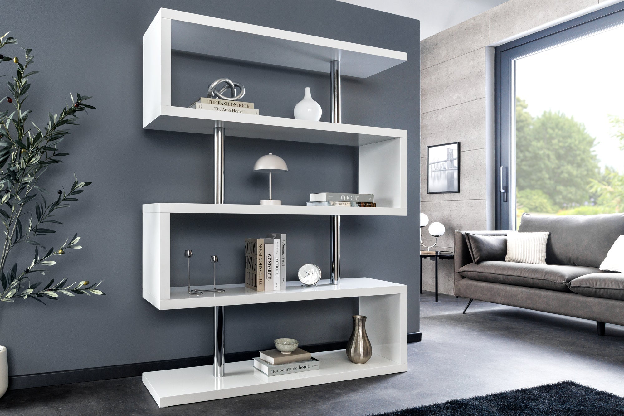 Design Regal SNAKE 165cm weiß Bücherregal Hochglanz mit fünf Böden