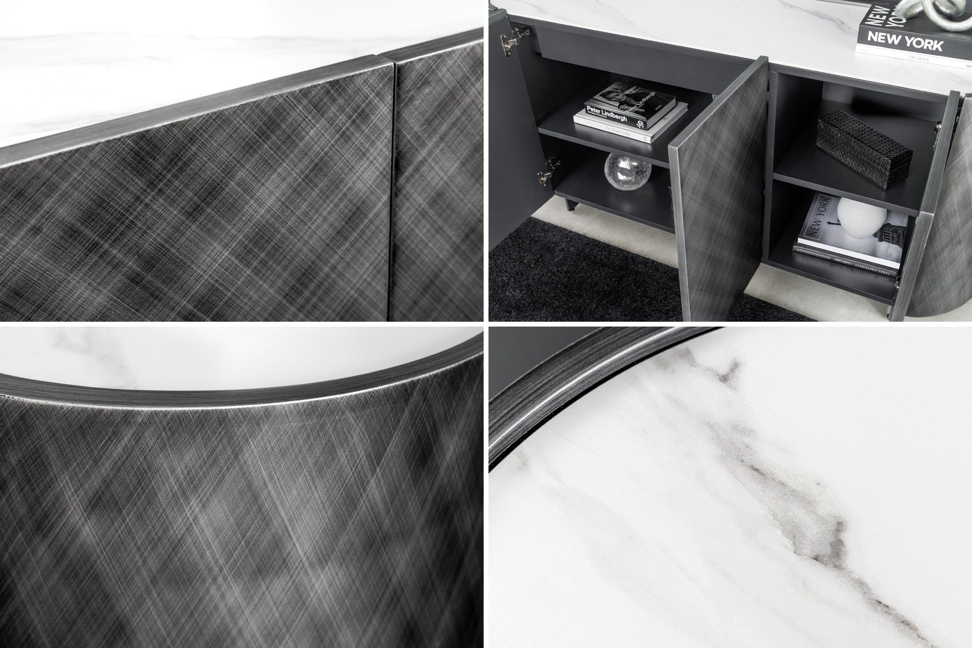 Design Sideboard REFLECTION 150cm weiß Keramik Marmor anthrazit 3D Effekt brushed Finish