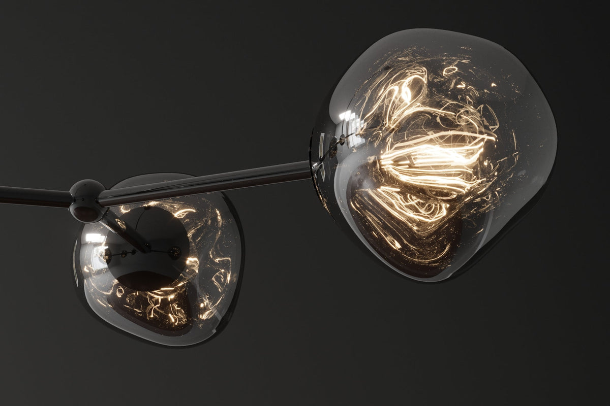 Design suspension LIQUID DIAMOND 100cm smoke noir verre cinq abats-jours luminaire sphérique