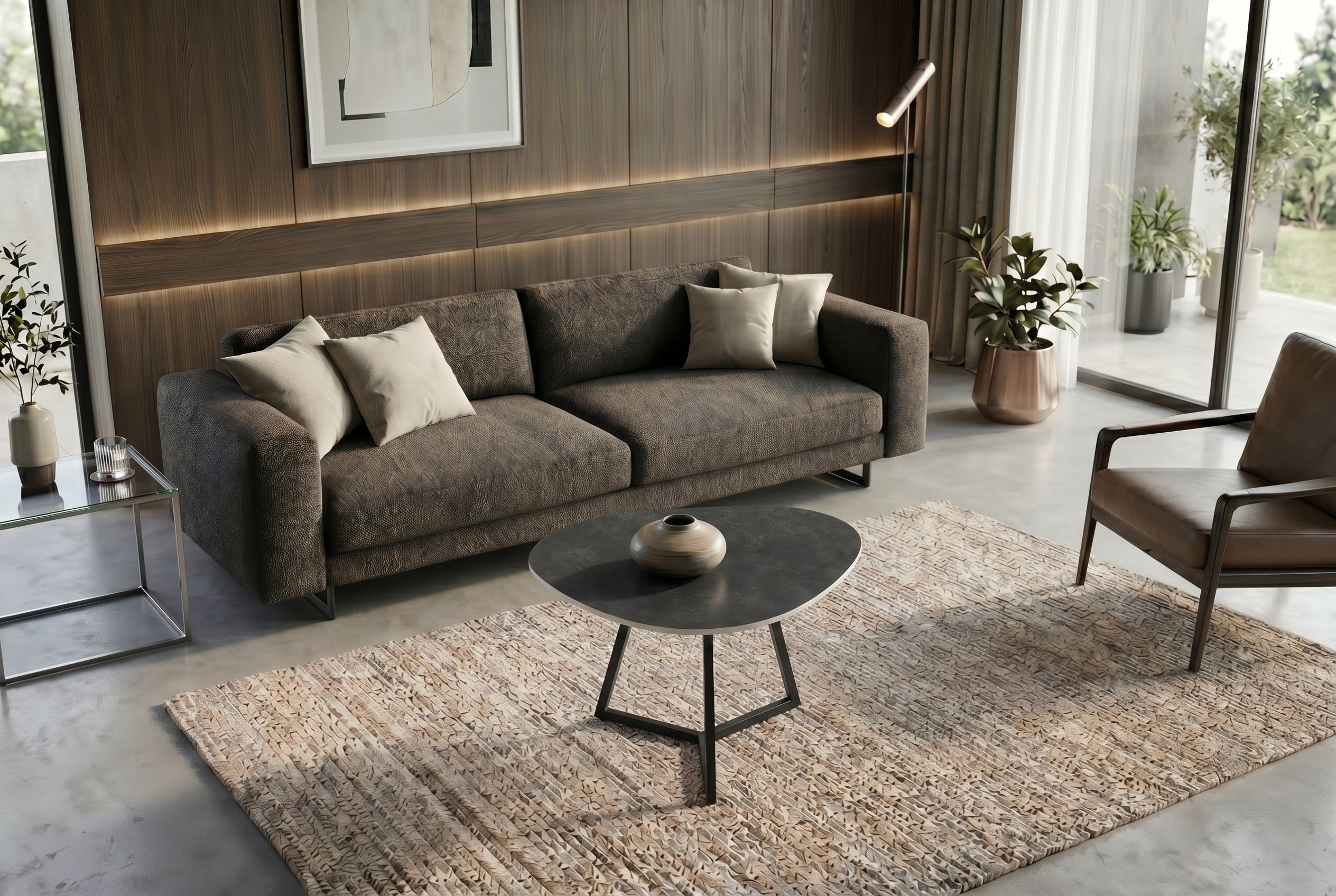 Design table basse MARVELOUS 70cm marbre anthracite céramique métal noir