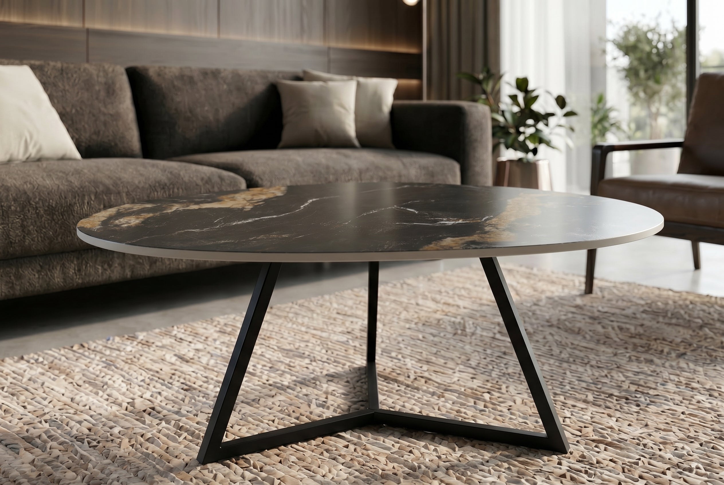 Design table basse MARVELOUS 90cm noir or sable Aurora Oro céramique métal