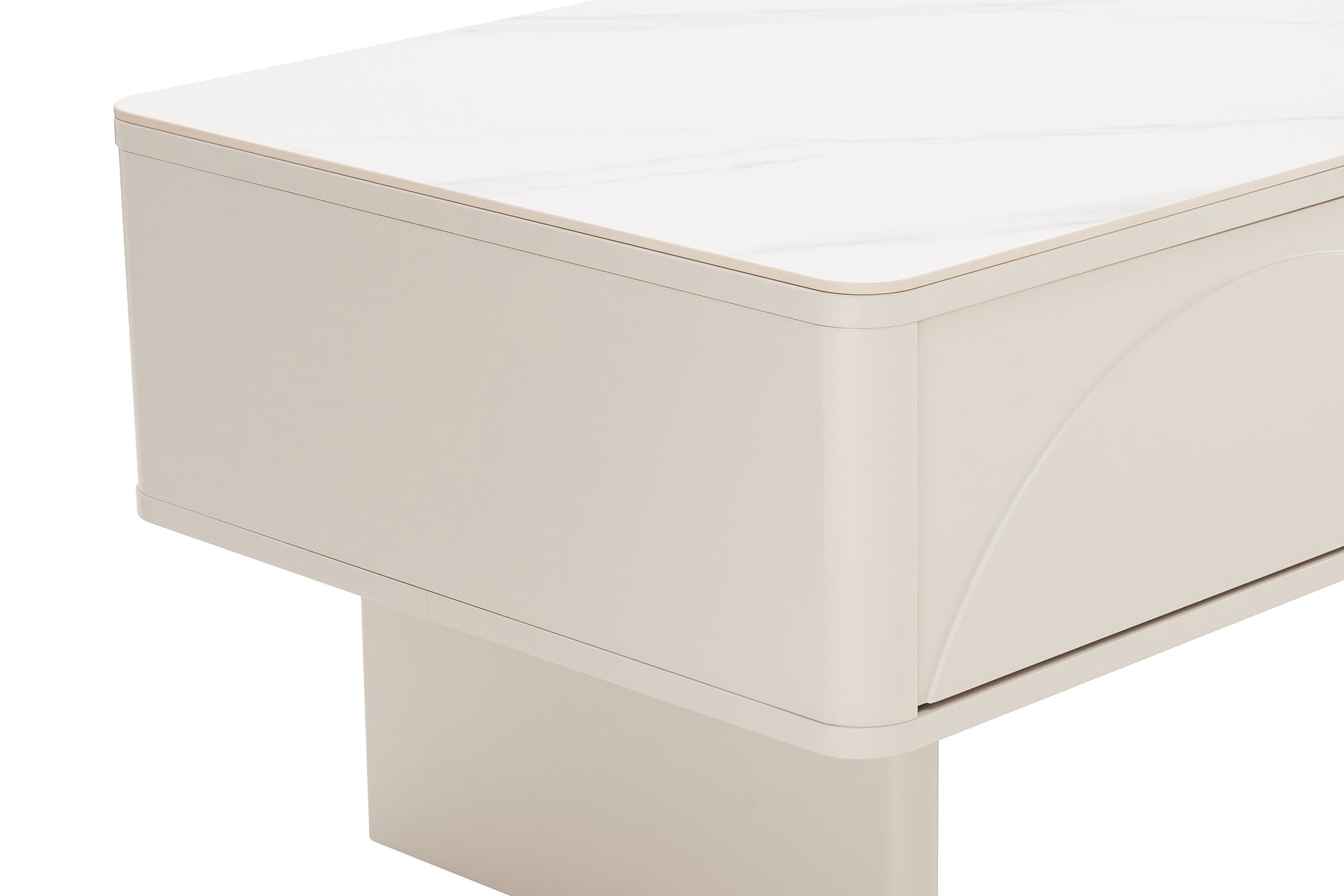 Design table basse SAVOY 120cm cachemire blanc céramique marbre avec tiroirs