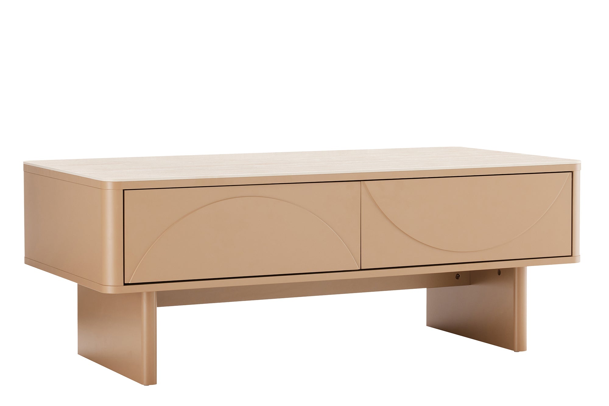 Design table basse SAVOY 120cm gris beige greige céramique travertin avec tiroir