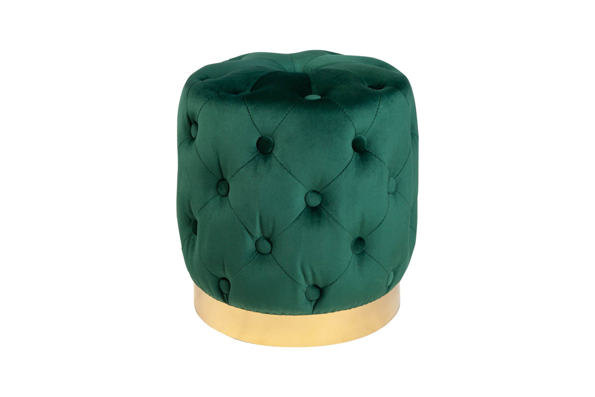 Design tabouret MODERN BAROCK 40cm vert foncé or velours Chesterfield