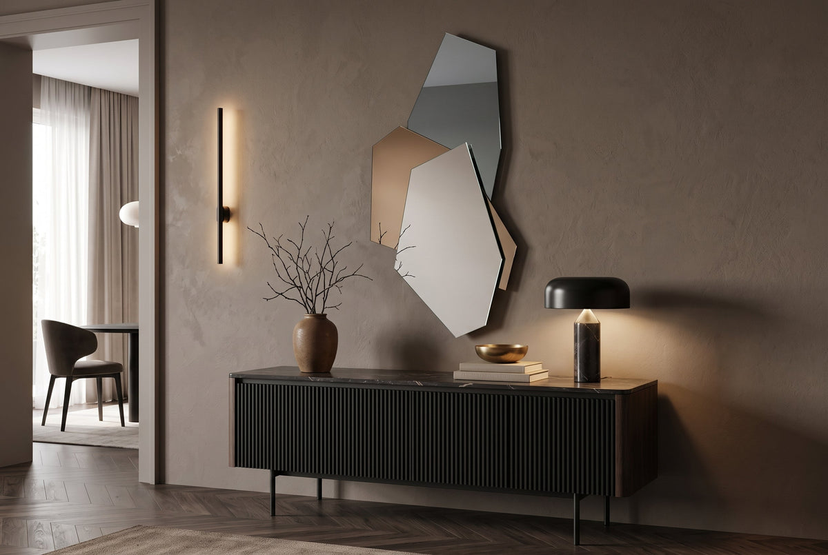 Design Wandspiegel GEOMETRIC 125cm blau braun klar drei Spiegelflächen