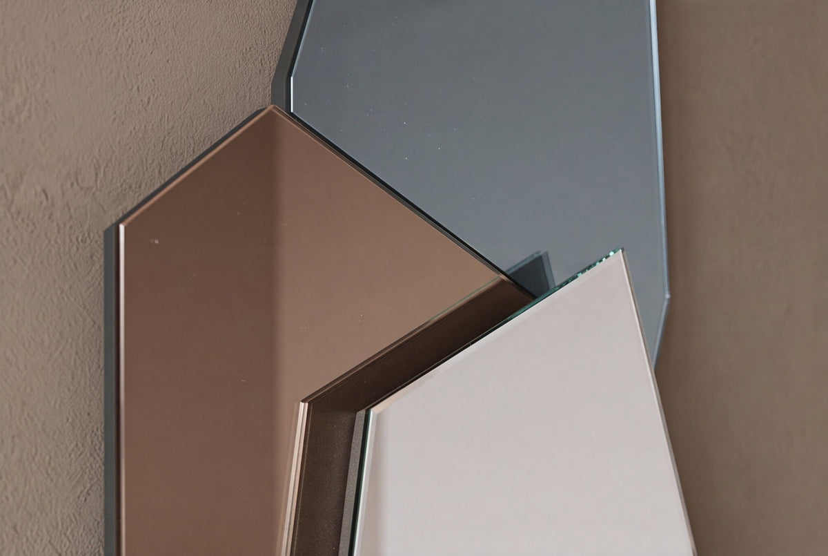 Design Wandspiegel GEOMETRIC 125cm blau braun klar drei Spiegelflächen