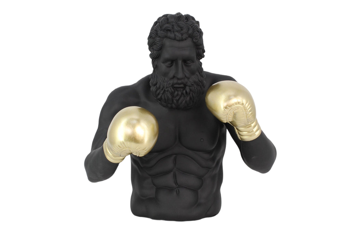 Einzigartige Statue BOXER 50cm schwarz gold handmade Skulptur Deko-Figur