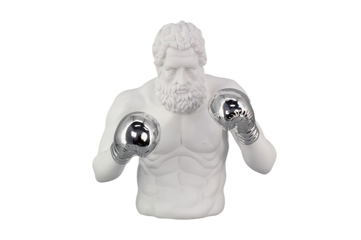 Einzigartige Statue BOXER 50cm weiß silber handmade Skulptur Deko-Figur