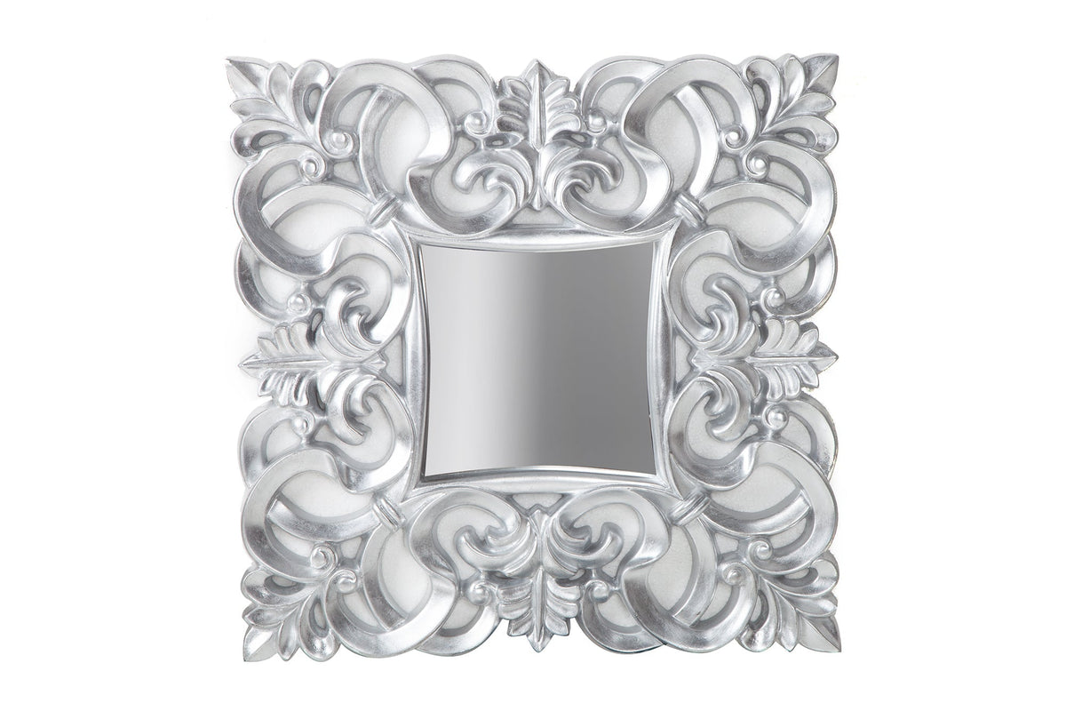 Élégant miroir mural VENICE 75x75cm argent style baroque antique