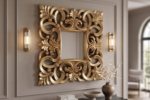 Élégant miroir mural VENICE 75x75cm or antique style baroque