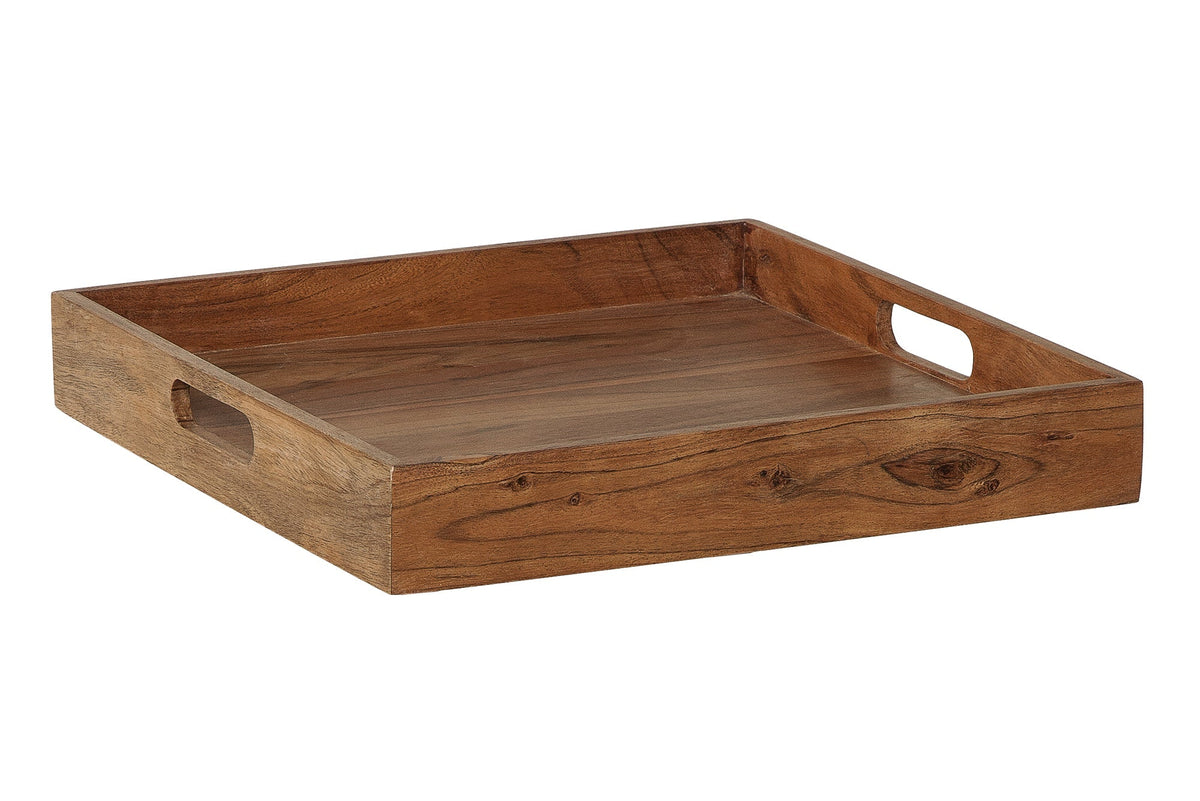 Élégant plateau de service CIANO 40x40cm en bois d’acacia massif avec poignées