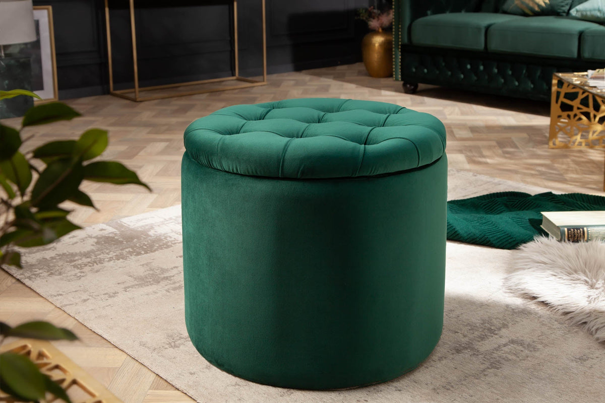 Élégant pouf MODERN BAROCK 50cm vert foncé velours coffre de rangement