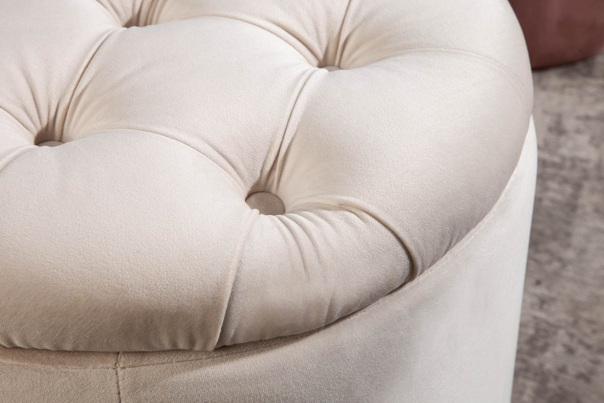 Élégant tabouret MODERN BAROCK 50cm champagne beige velours panier de rangement
