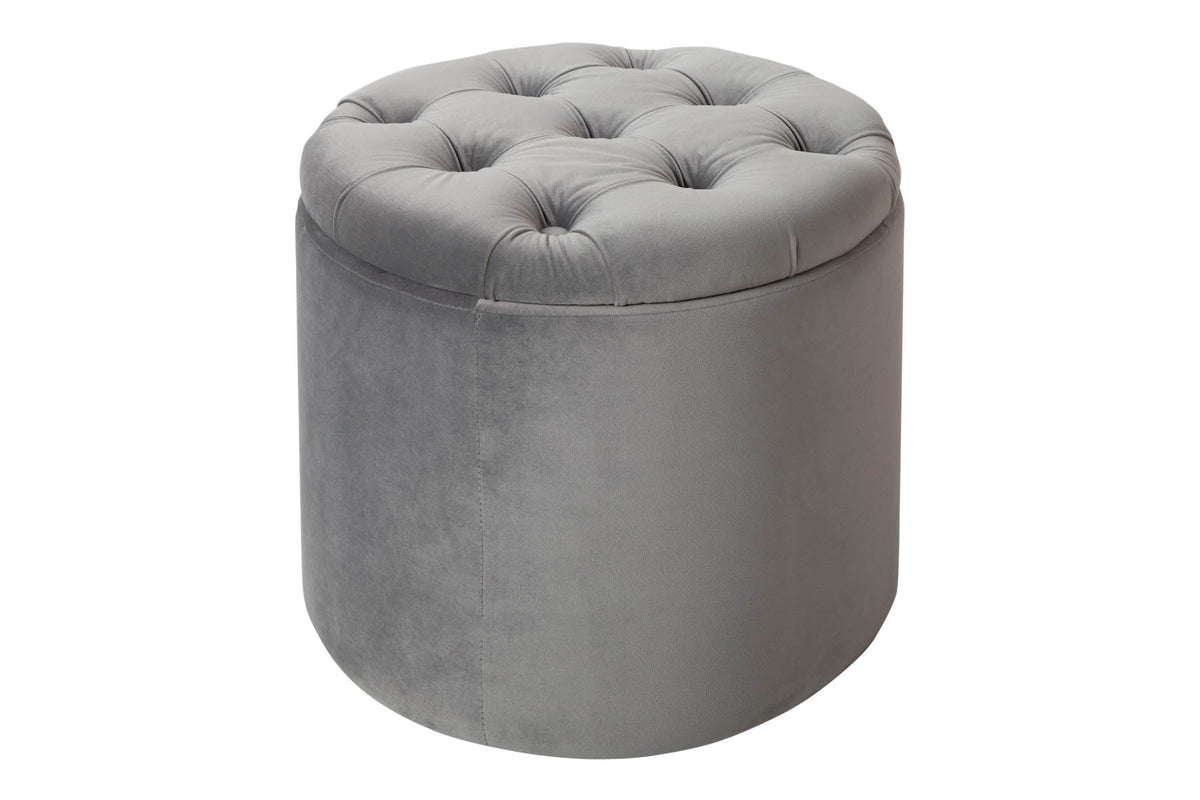Élégant tabouret MODERN BAROCK 50cm gris argenté velours panier de rangement