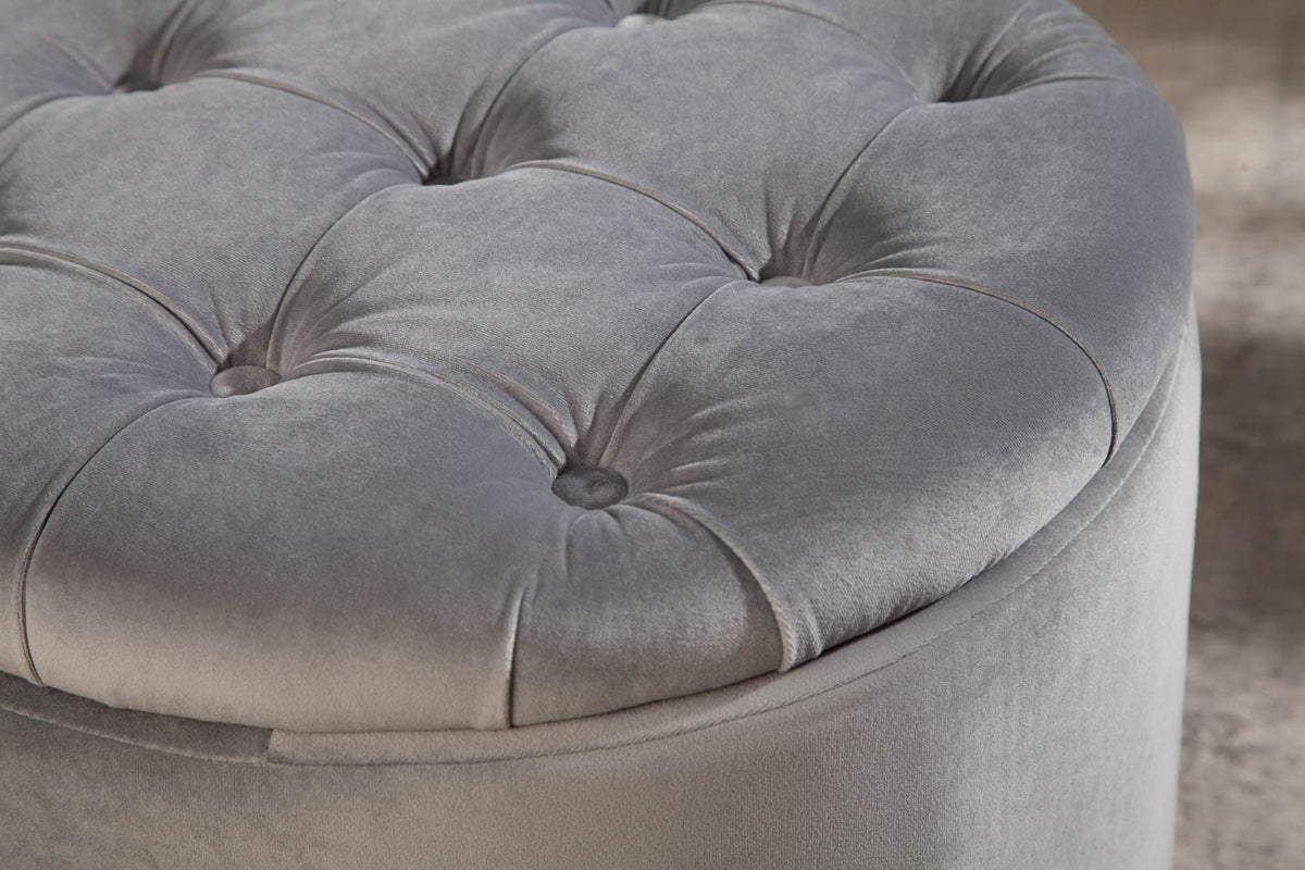 Élégant tabouret MODERN BAROCK 50cm gris argenté velours panier de rangement