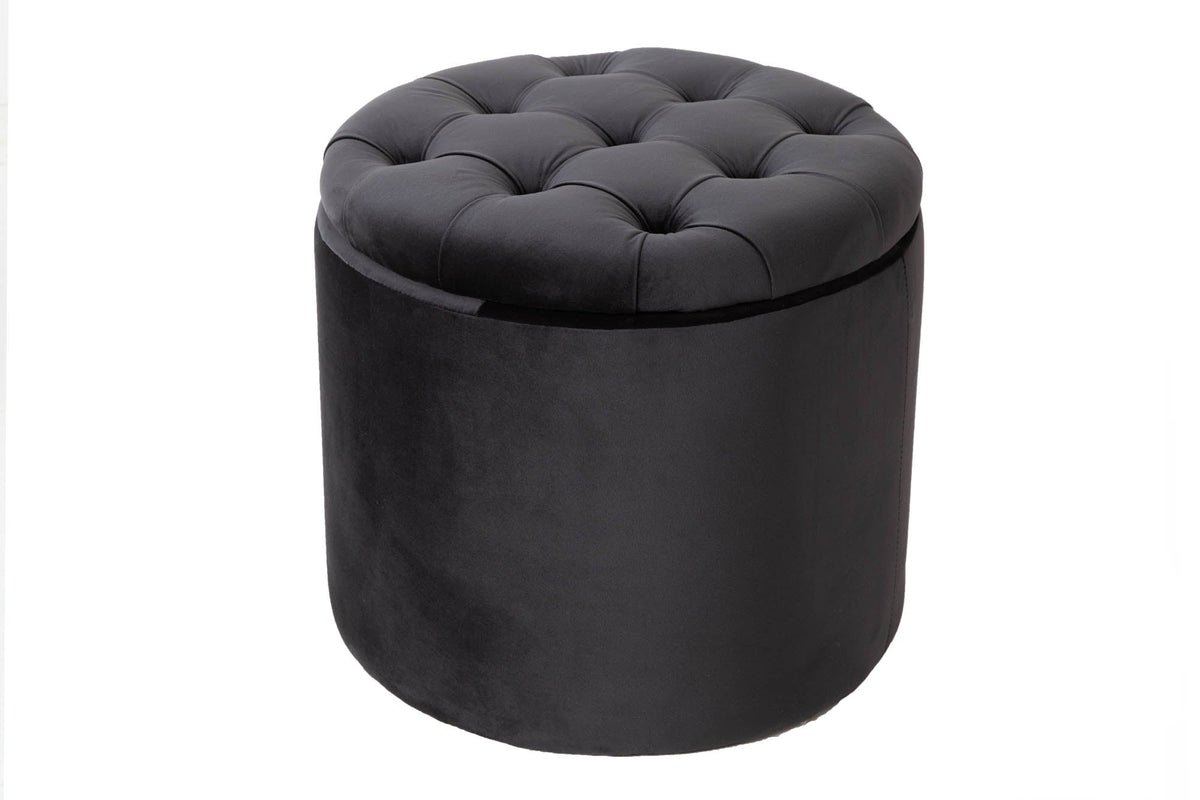 Élégant tabouret MODERN BAROCK 50cm noir velours coffre de rangement