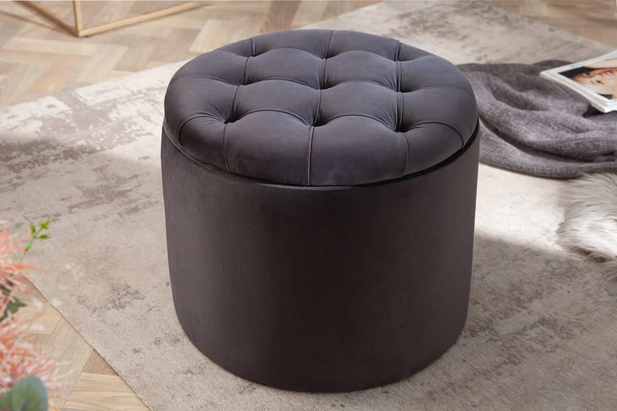 Élégant tabouret MODERN BAROCK 50cm noir velours coffre de rangement