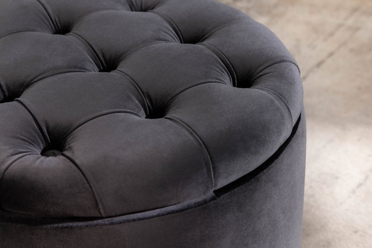 Élégant tabouret MODERN BAROCK 50cm noir velours coffre de rangement