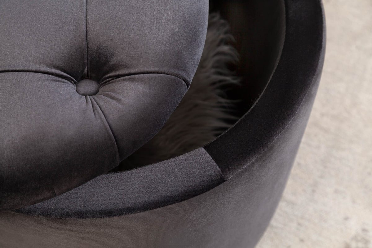 Élégant tabouret MODERN BAROCK 50cm noir velours coffre de rangement