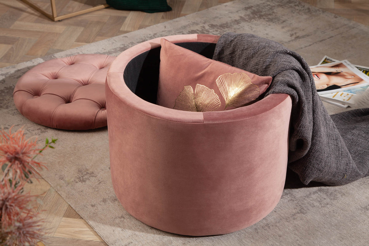Élégant tabouret MODERN BAROCK 50cm rose ancien velours panier de rangement