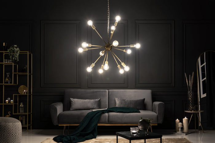 Elegante Hängelampe SPUTNIK 87cm gold mit 14 Leuchtarmen