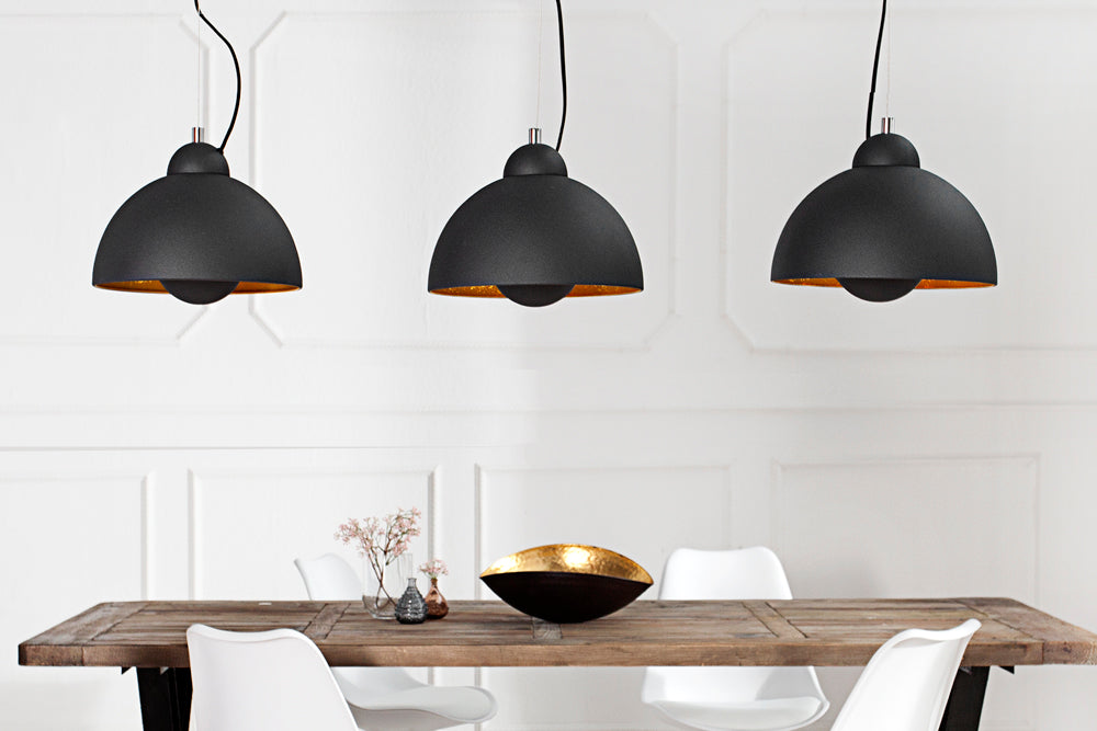 Elegante Hängelampe STUDIO 3 110cm schwarz Blattgold-Optik drei Schirme
