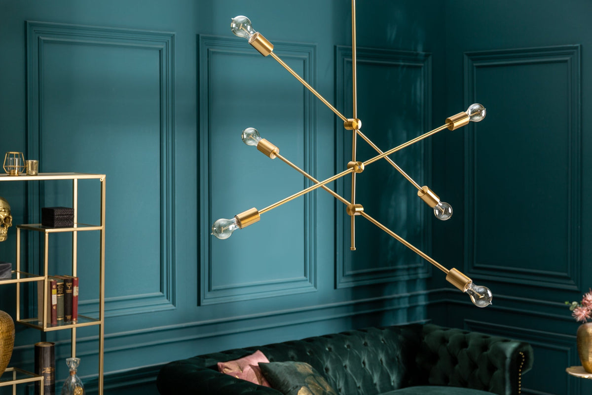 Elegante Hängelampe VARIATION 128cm gold mit sechs schwenkbaren Leuchten