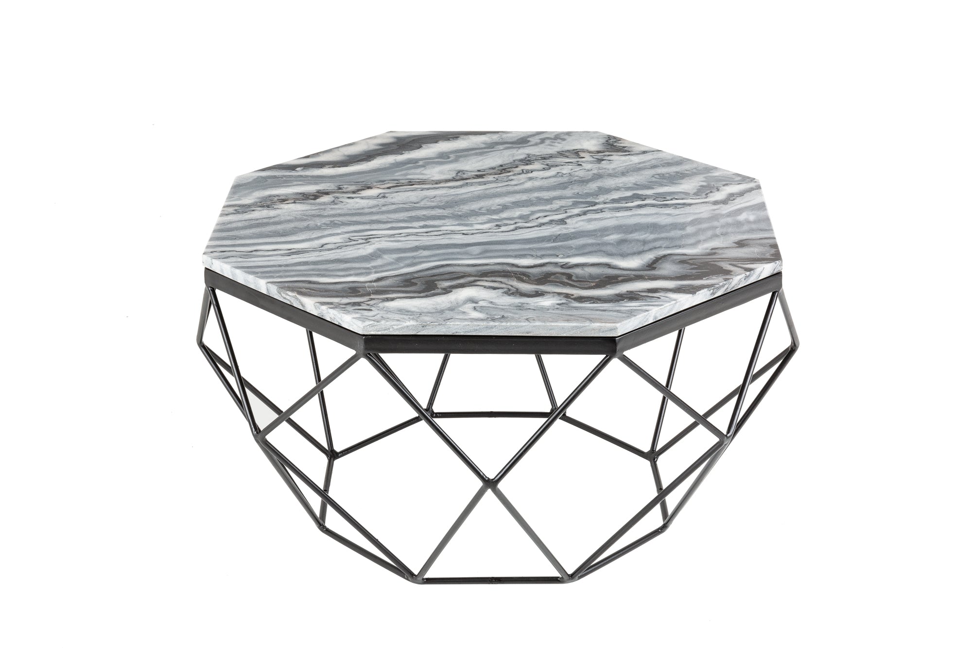 Elégante table basse DIAMOND 70cm gris noir avec plateau en marbre