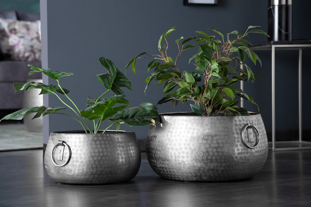 Ensemble de 2 bols fabriqués à la main Pot de fleur en argent ORIENT au design martelé