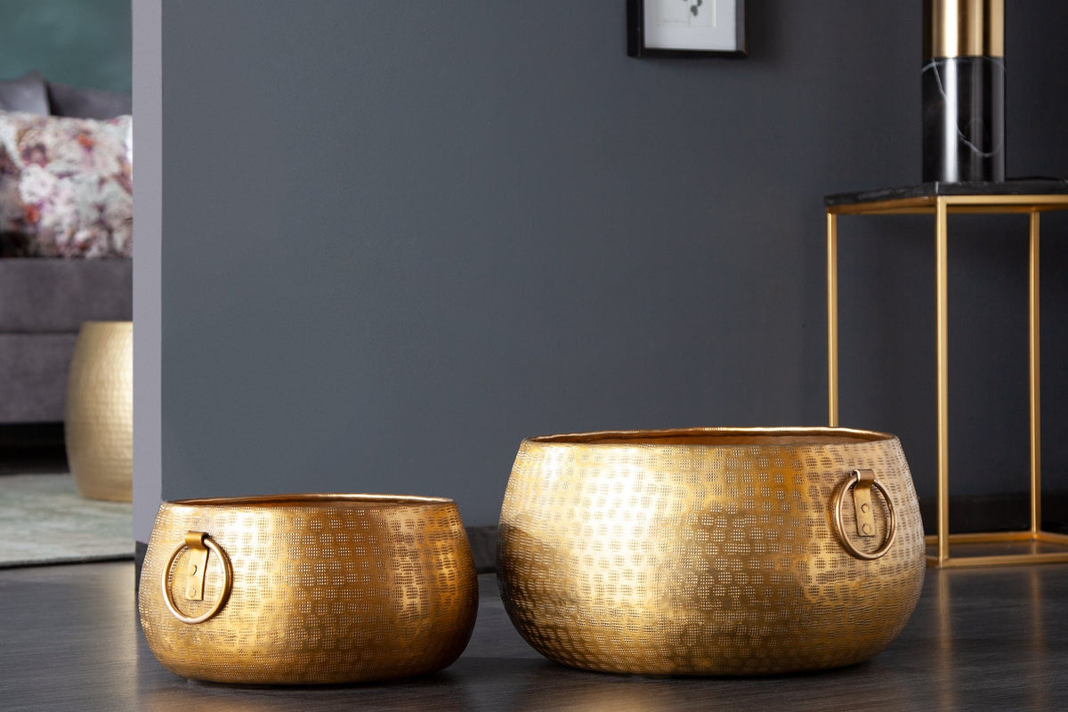 Ensemble de 2 bols fabriqués à la main Pot de fleur en or ORIENT au design martelé