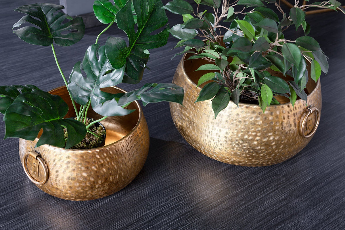 Ensemble de 2 bols fabriqués à la main Pot de fleur en or ORIENT au design martelé