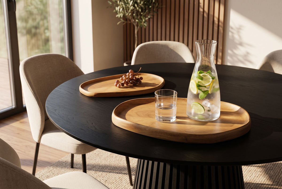 Ensemble massif de 2 plateaux AMAZONAS Planche de service en bois de manguier naturel finition crème 55 cm