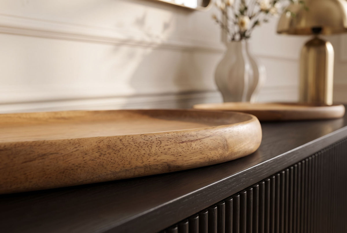 Ensemble massif de 2 plateaux AMAZONAS Planche de service en bois de manguier naturel finition crème 55 cm