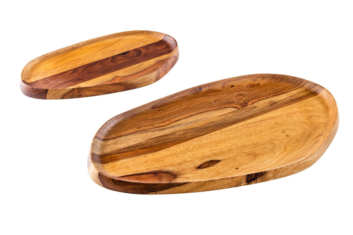 Ensemble solide de 2 plateaux AMAZONAS Planche de service 55 cm finition pierre de Sheesham marron