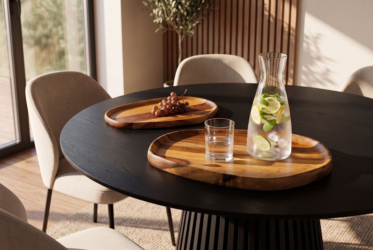 Ensemble solide de 2 plateaux AMAZONAS Planche de service 55 cm finition pierre de Sheesham marron