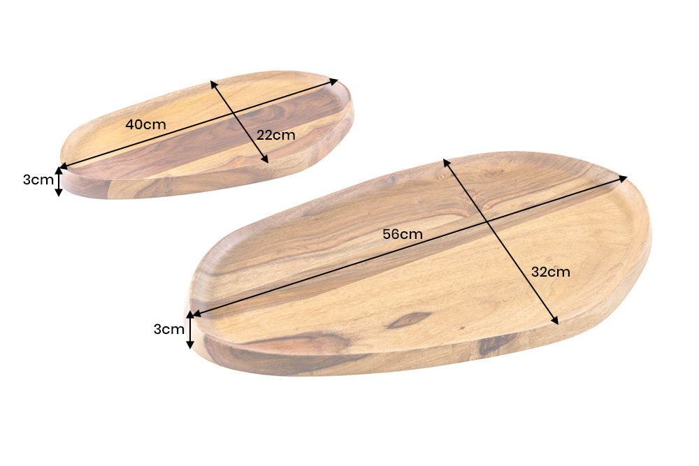 Ensemble solide de 2 plateaux AMAZONAS Planche de service 55 cm finition pierre de Sheesham marron