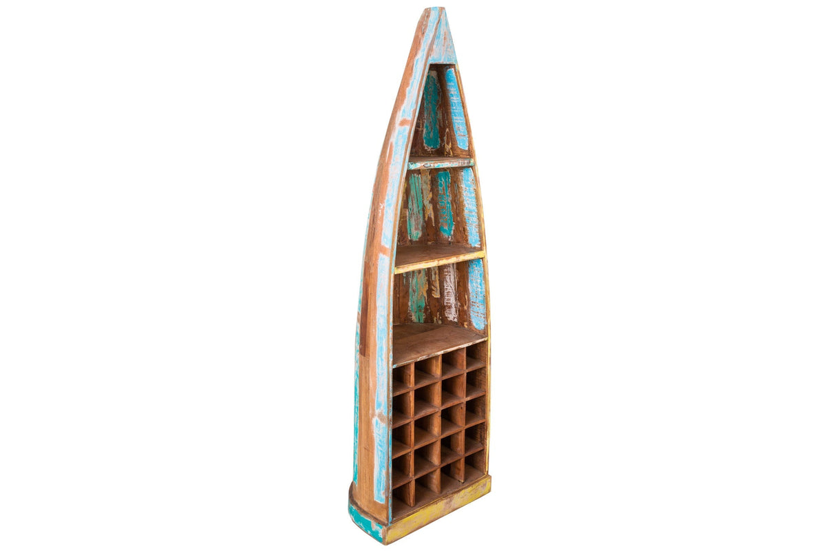 Etagère décorative pour bateau JAKARTA 190cm en bois massif coloré issu de bateaux de pêche recyclés casier à vin