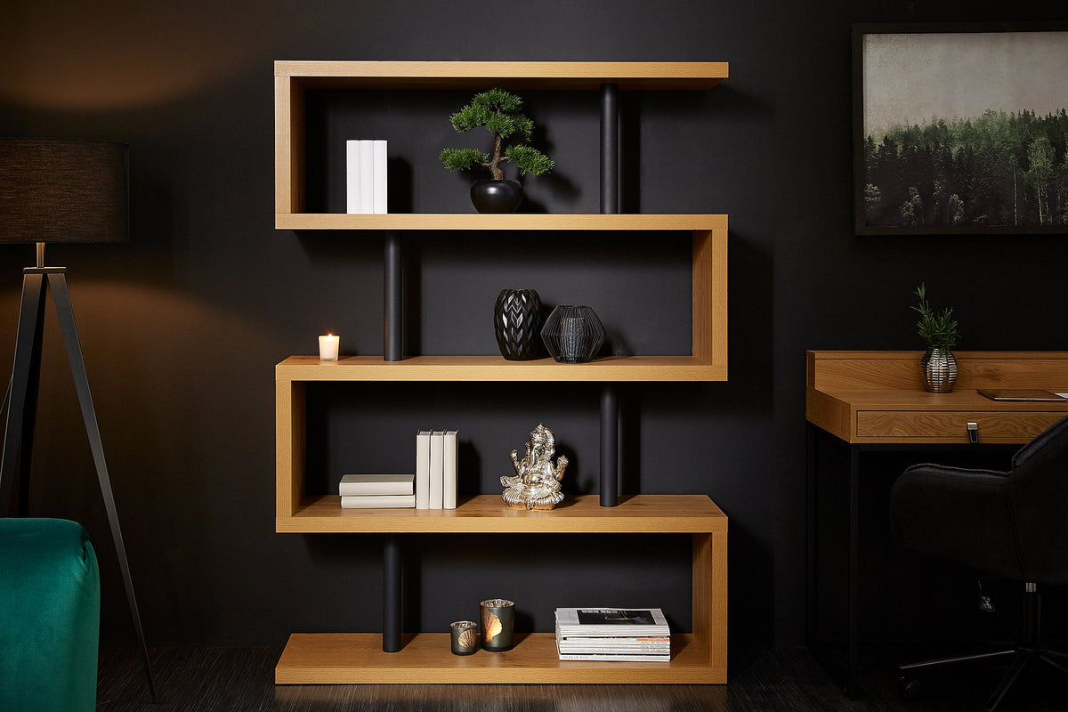 Etagère design SNAKE Bibliothèque 165cm aspect chêne avec cinq étagères