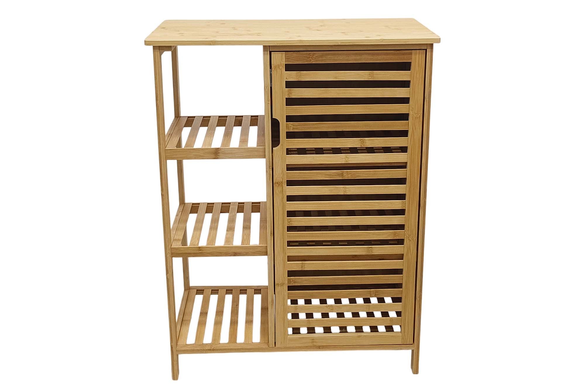 Etagère en bois massif ZEN-BO 90cm bambou naturel avec porte à lattes