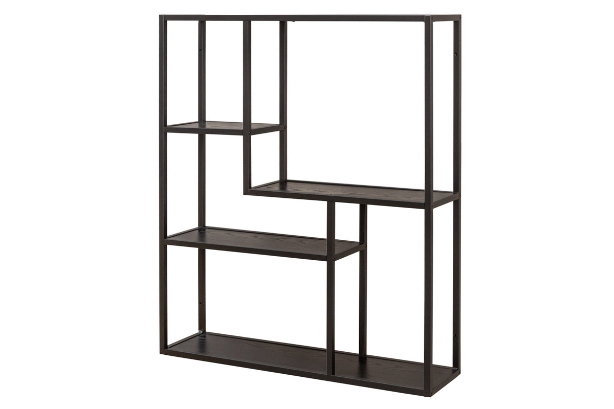 Etagère murale industrielle SLIM LINE 90cm frêne noir cinq étagères