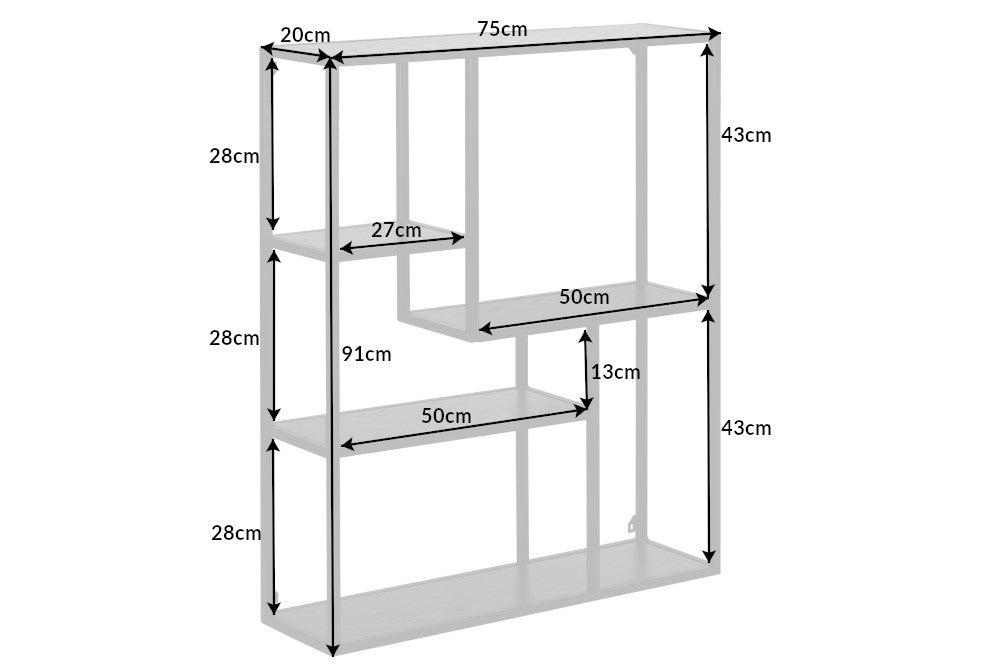 Etagère murale industrielle SLIM LINE 90cm frêne noir cinq étagères