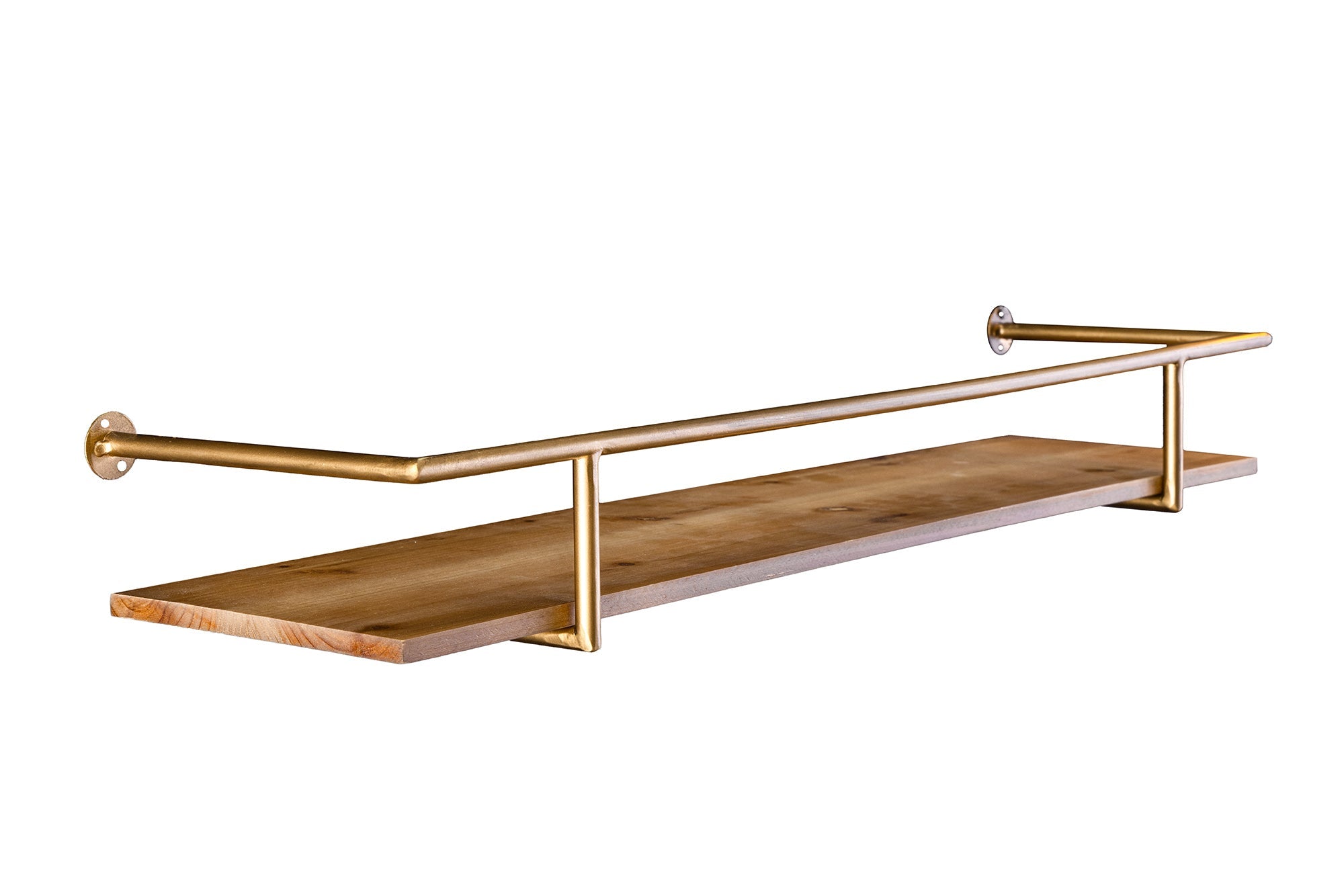 Etagère murale massive HERITAGE 75cm bois de pin naturel métal doré