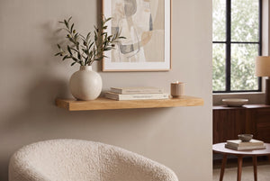 Etagère murale massive PURE 60cm manguier finition crème naturelle étagère enfichable en bois de manguier