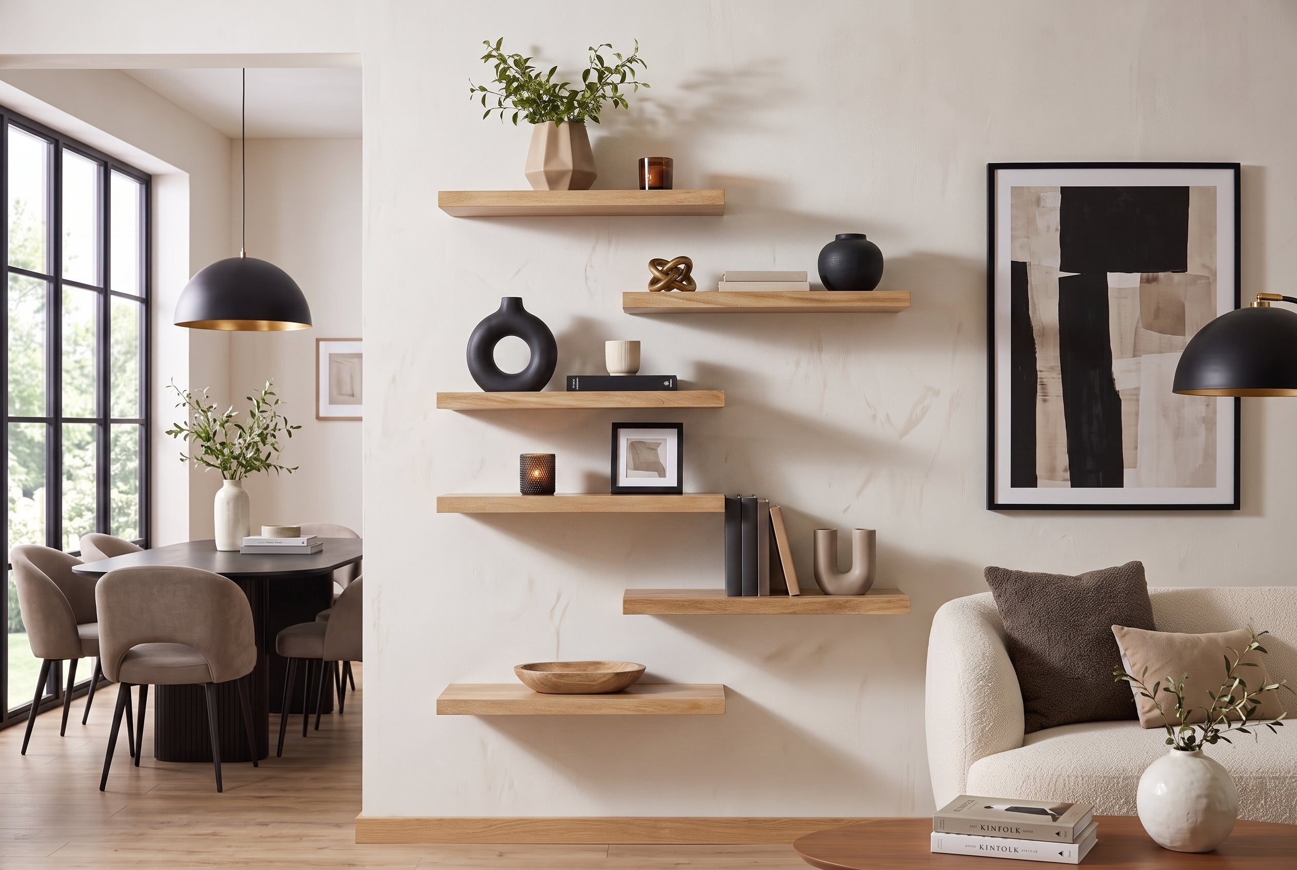 Etagère murale massive PURE 60cm manguier finition crème naturelle étagère enfichable en bois de manguier