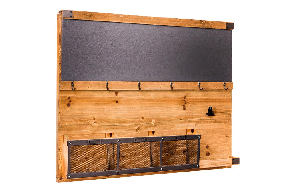 Etagère murale pratique HERITAGE 80cm pin naturel 6 crochets tableau clavier