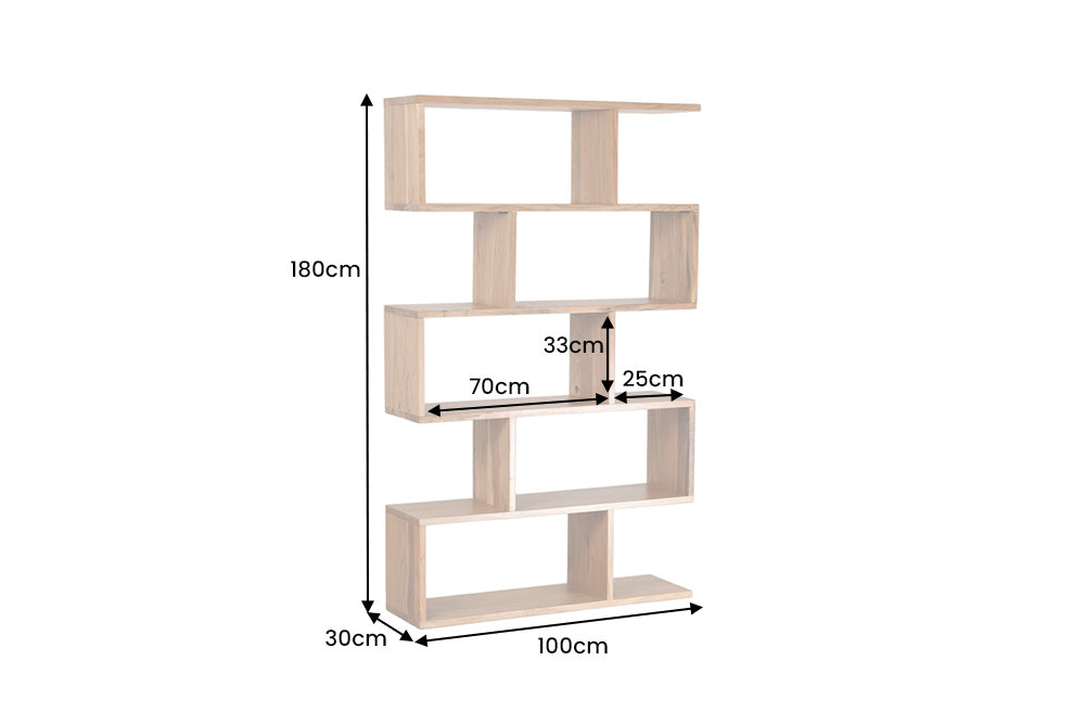 Etagère Solid Bibliothèque Snake 180cm en bois d’acacia naturel avec cinq étagères
