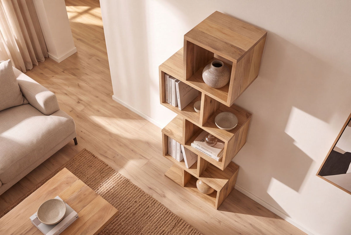 Etagère solide MAKASSAR 150cm finition crème naturelle bois de manguier grain unique