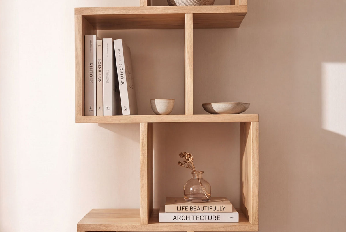 Etagère solide MAKASSAR 150cm finition crème naturelle bois de manguier grain unique