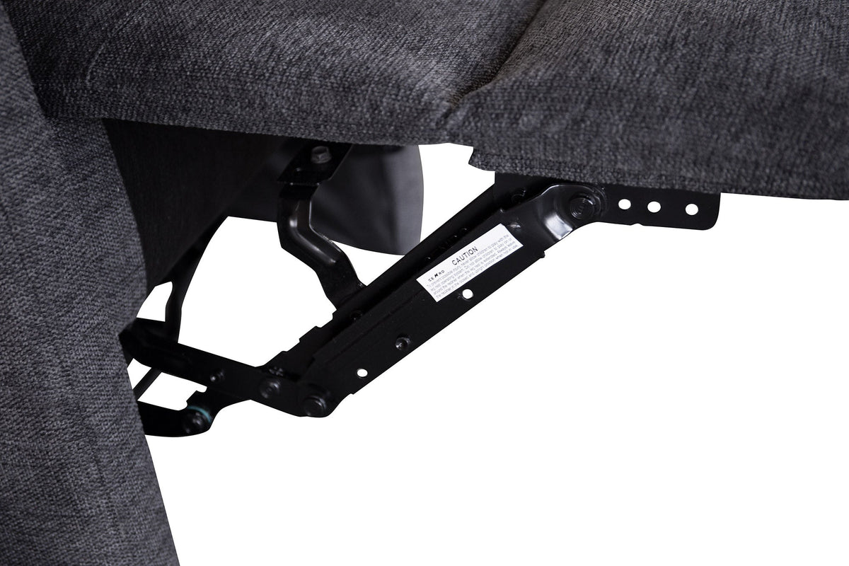 Exclusif 1er fauteuil de cinéma HOLLYWOOD gris tissu structuré position allongée électrique